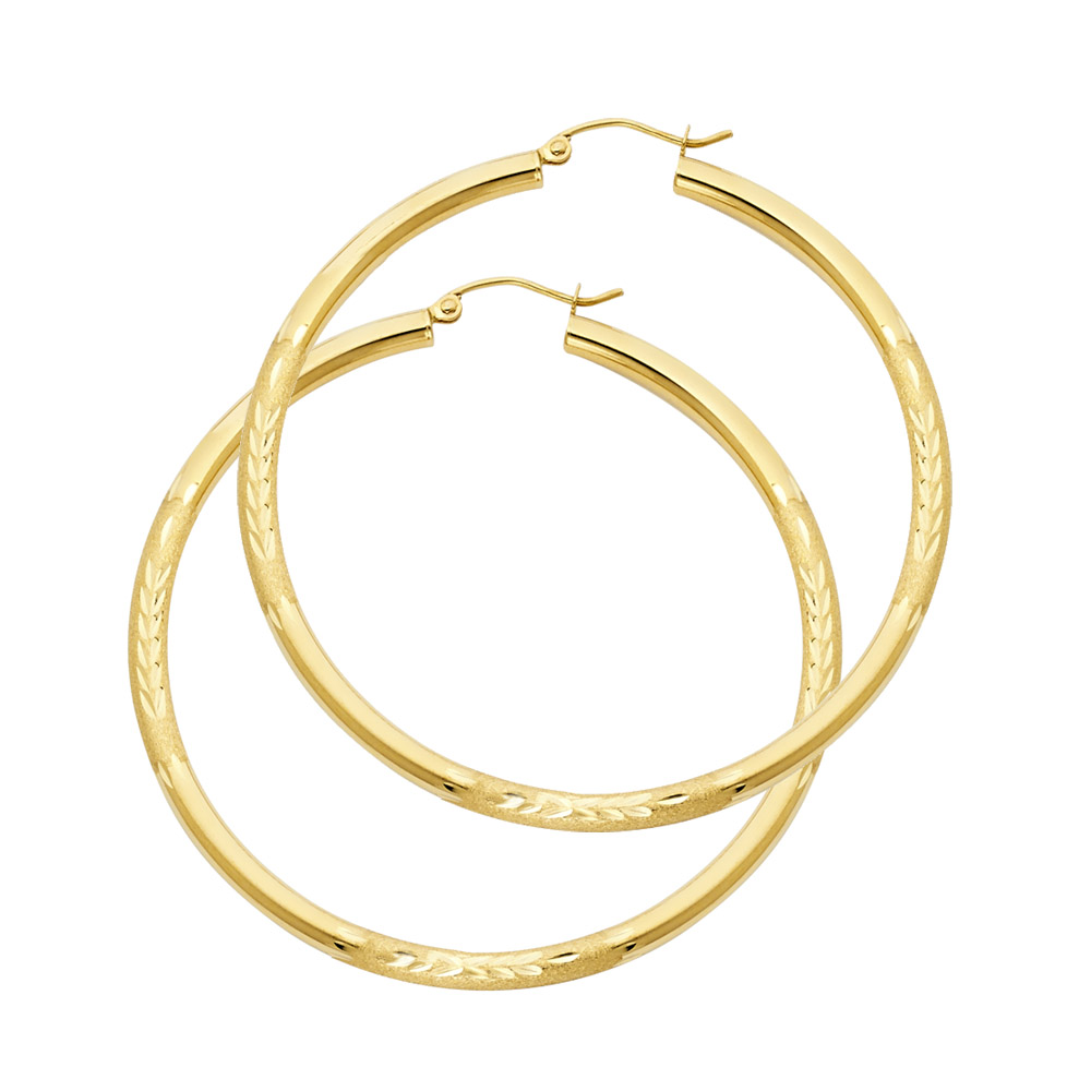 Jewel Tie 14k Gold Rose Diamond-Cut In and Out Hoop Earrings 3mm x 17mm Jewel Tie 14k Gold Rose Diamond-Cut In and Out Hoop Earrings 3mm x 17mm